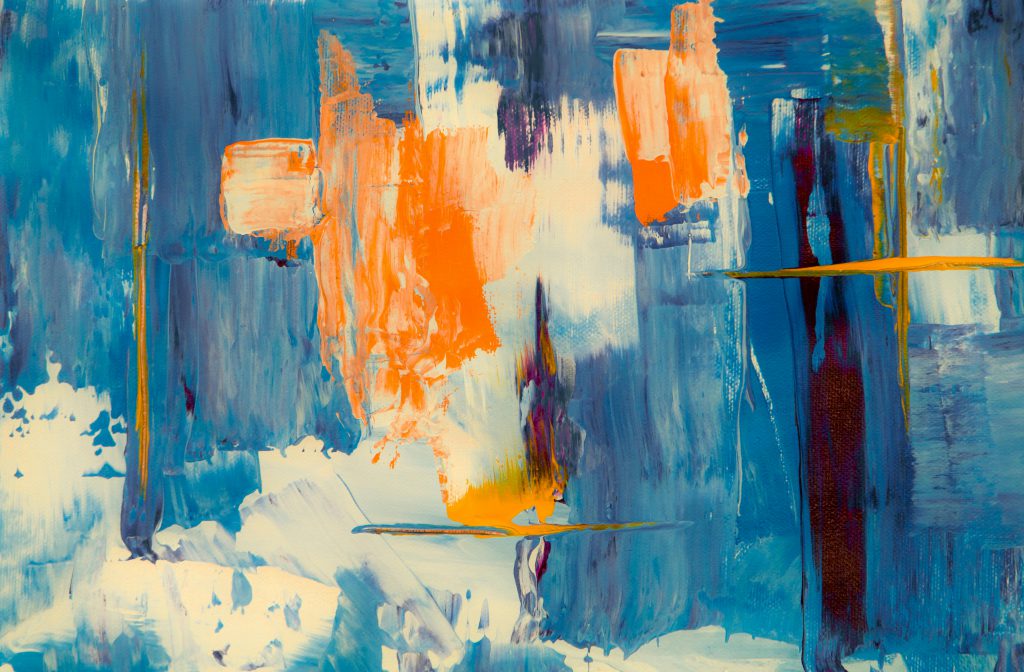 Abstract pastel wall art in blue and peach tones from ArtLumea